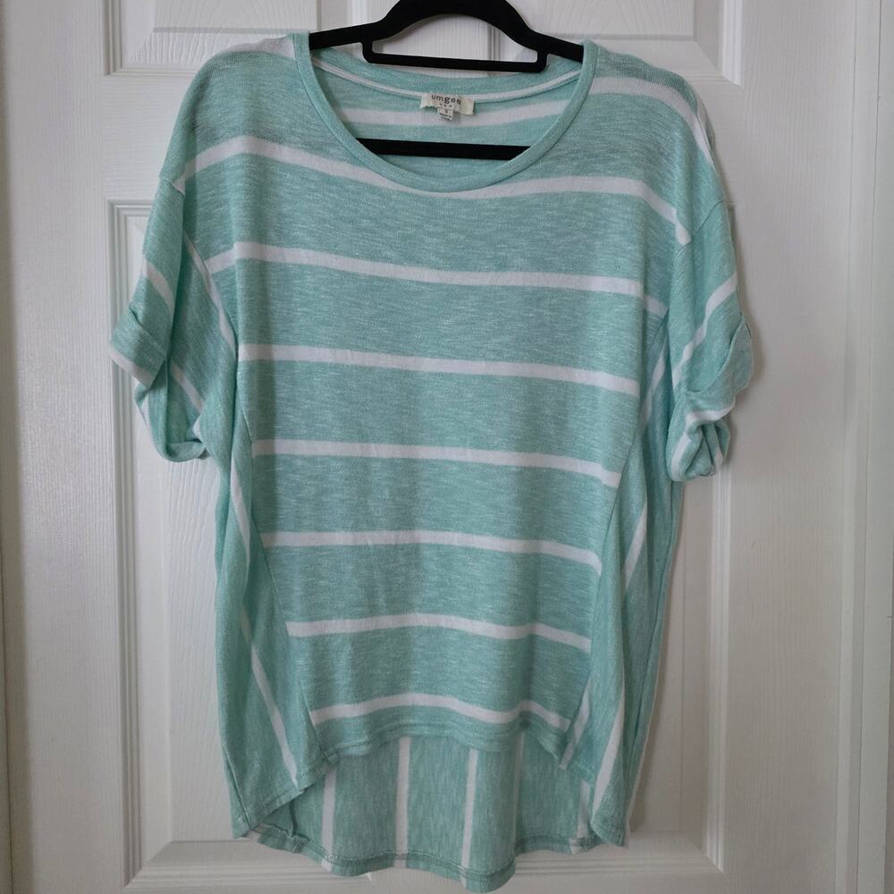 Umgee Mint Green Striped High-low Hem Short Sleeve Top Size Small